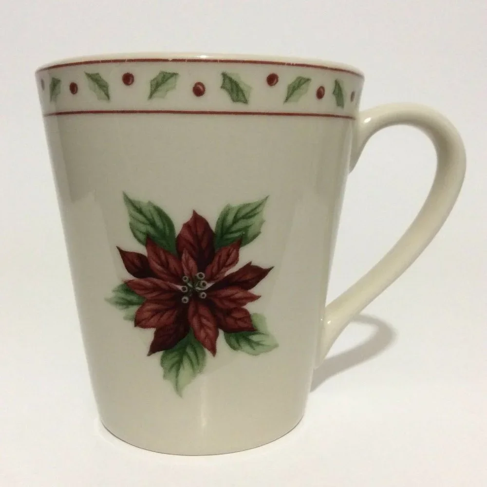 CHRISTMAS merry brite coffee mug cup poinsettia - Picture 1 of 12